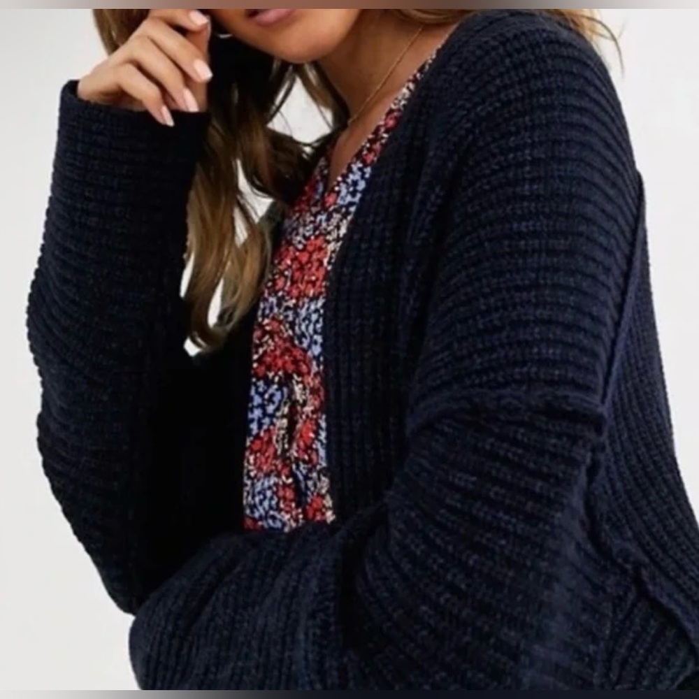 Free People Dark Charcoal Open Front Ribbed Cardigan - Picture 2 of 7